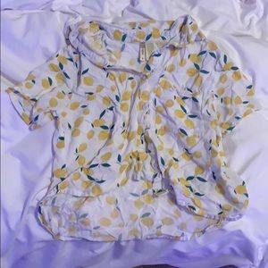 Lemon Button Up Top